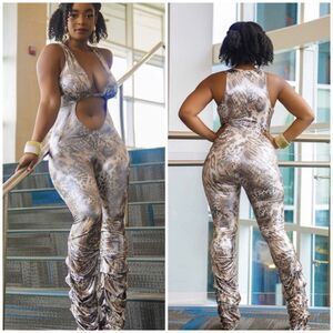 Snake Look Faux Leather Jumpsuit